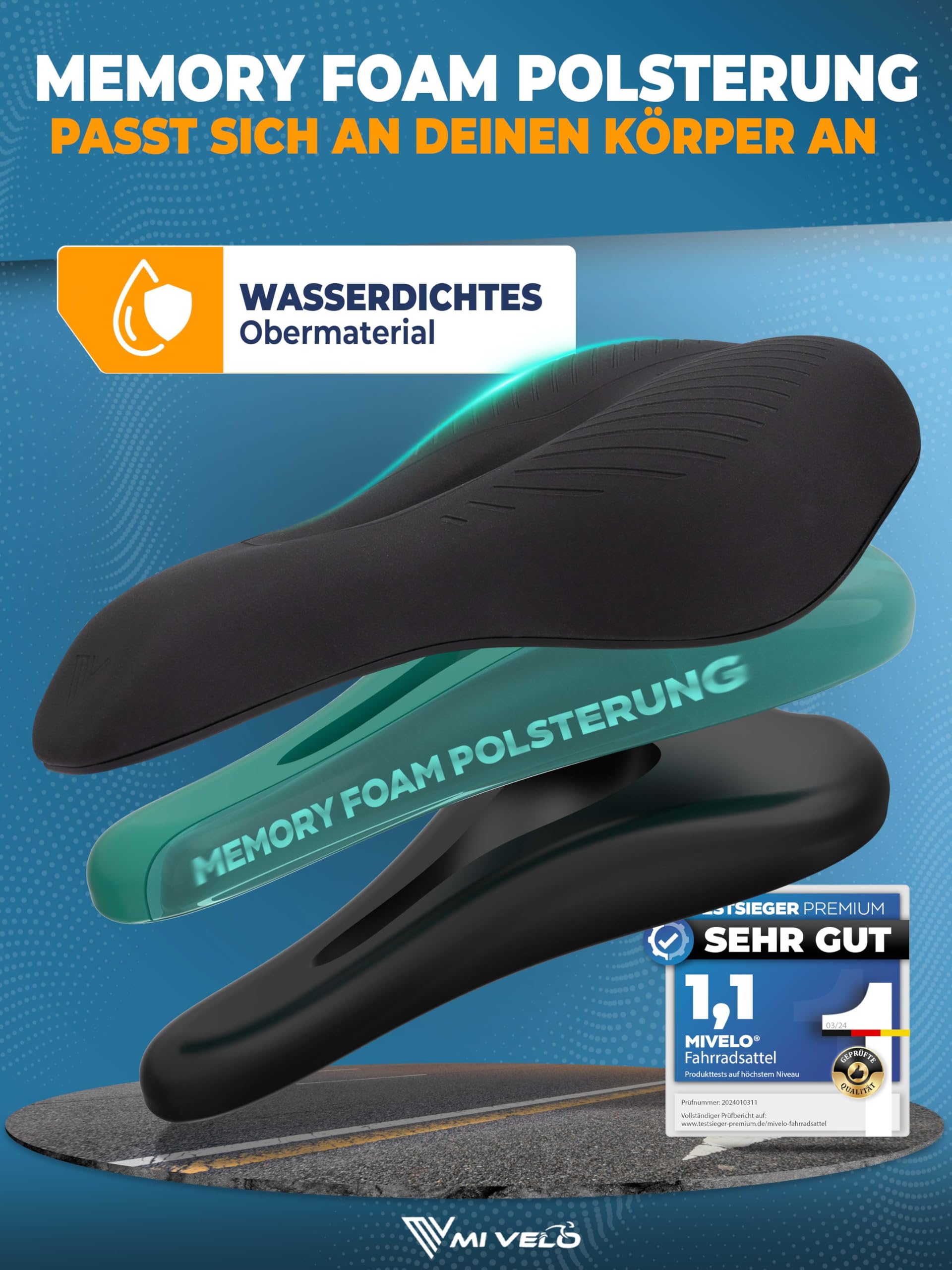 MIVELO Comfort PRO Fahrradsattel Memory Foam - Atmungsaktiv I Fahrrad Sattel Damen I Fahrradsattel Herren bequem & ergonomisch I Sattel für maximalen Fahrtkomfort