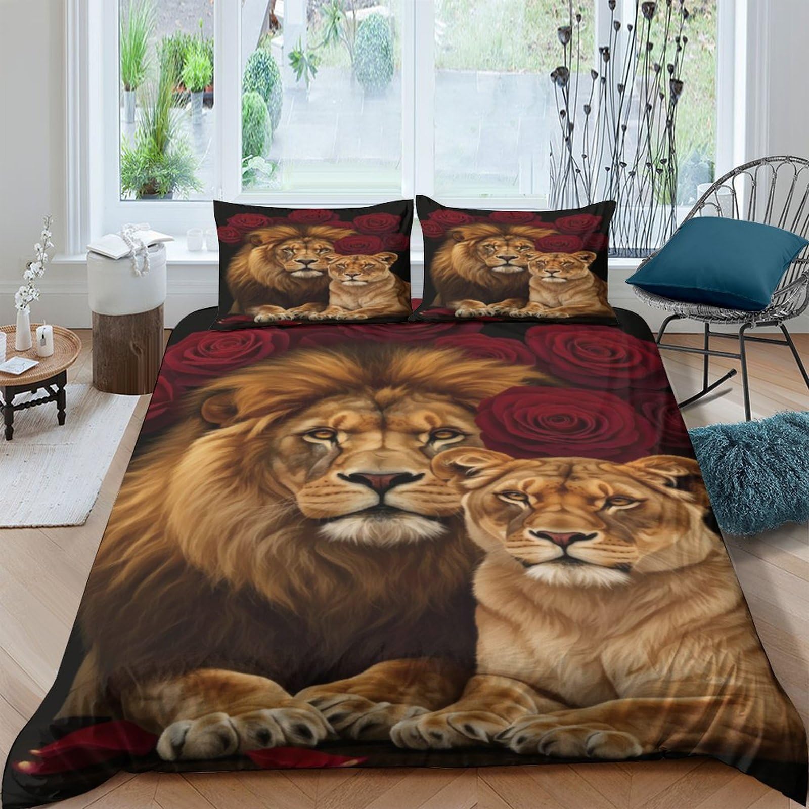 Ctjqhvkz Style-7 3D Printed Lion Couple Fitted Sheet Microfiber Soft Breathable Animal Bed Cover For Bedroom Guest Room Decor Single（135X200cm）