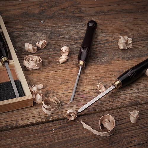 Miniatura 8 de Herramientas de torneado de madera HSS Juego de 5 cinceles de torno de madera Mini con caja de madera, ideal para torneado de bolígrafos y pequeños