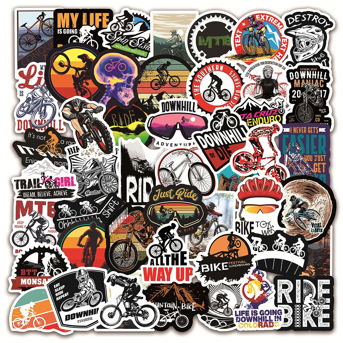 Bicycle Sticker Pack, 50 Pieces Vinyl Decals for Mountain Bikes Road Bikes, BMX, Helmets, Water Bottles, Bicycle Stickers, 7 x 8 x 1 cm - Image 2