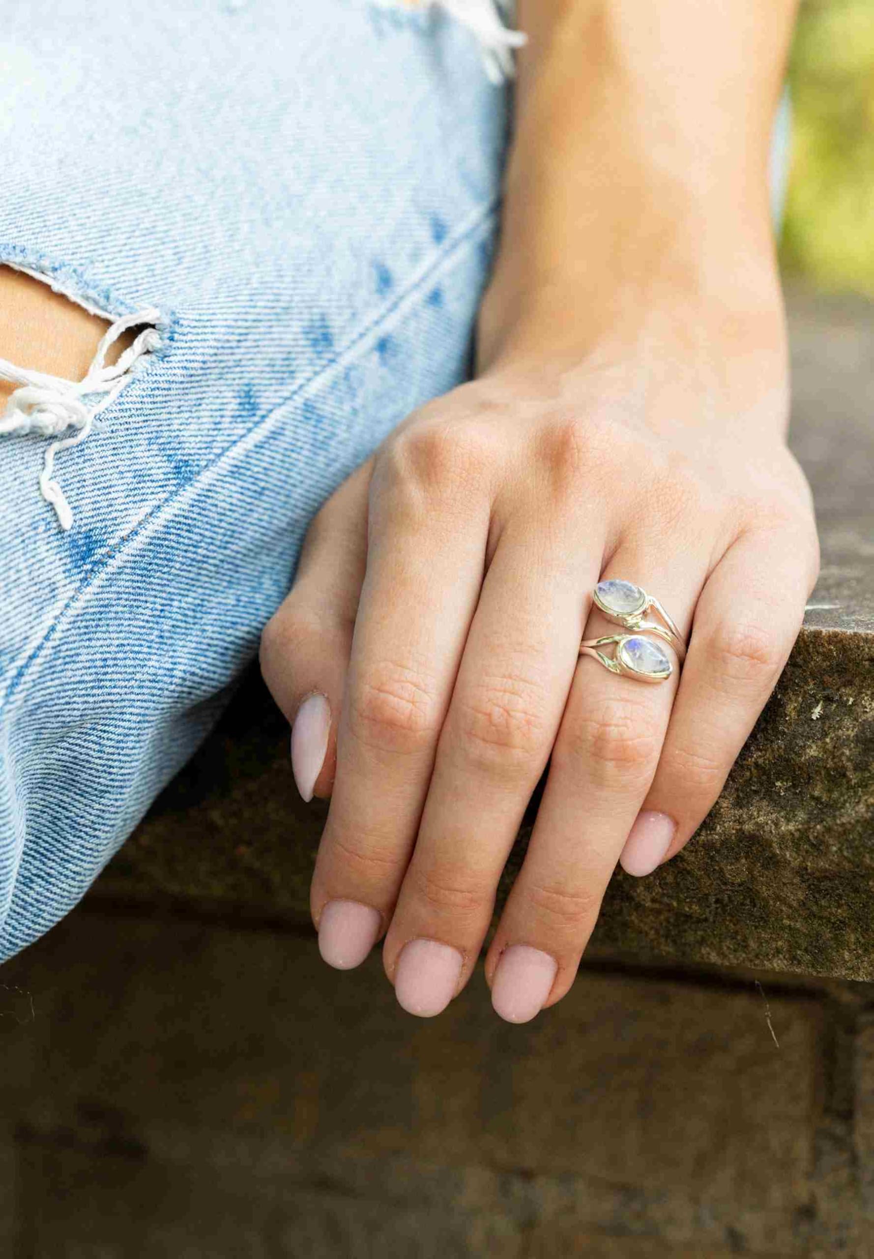 mantraroma Ring 925 Silber KARAI - größenverstellbar mit Edelstein