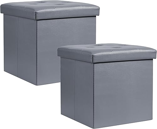 VECELO Juego de 2 otomanas de almacenamiento, reposapiés, otomana plegable de 15 pulgadas, cubo cuadrado pequeño para sala de estar, sala de
