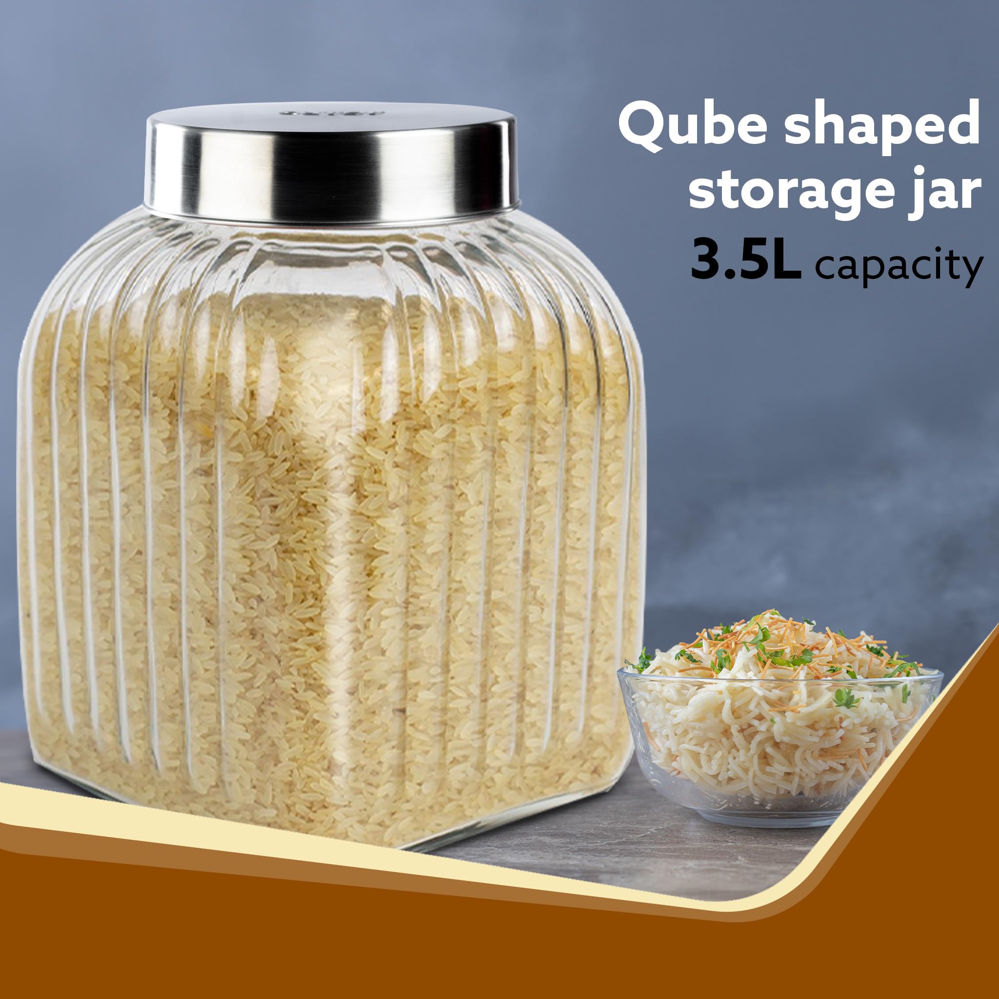 AGARO Elegante tarro de cristal de 3500 ml, tapa de acero, recipiente de cristal transparente, organizador de cocina, tarro multiusos
