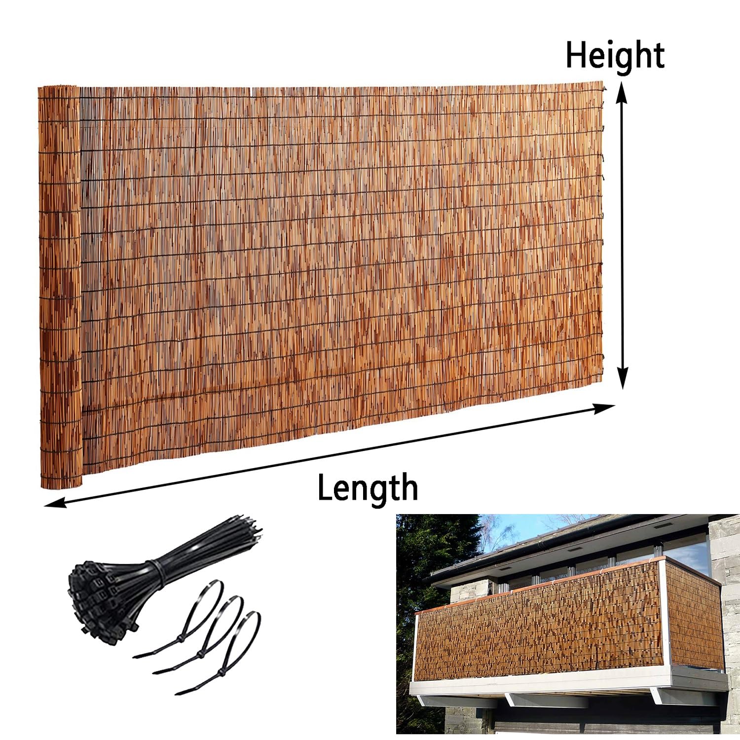 Este Rollo de Paneles de bambú Decorativos para Vallas de jardín es Natural, Ideal para Bloquear el Sol y brindar privacidad, con una Altura de 2 a 5 pies (3,3 x 20 pies / 101 x 610 cm).