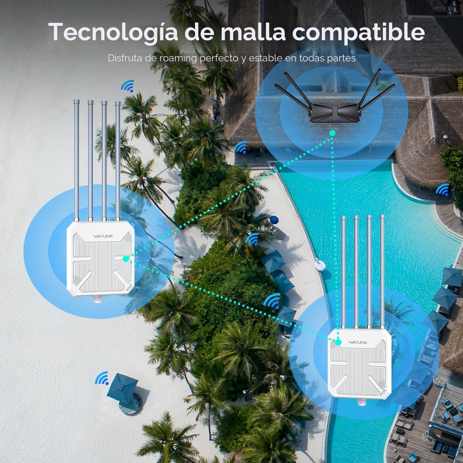 AX3000 Gigabit Larga Distancia Extensor de Malla WiFi 6 para Exteriores | 3000Mbit/s, 4x8dBi Antenas, 500m WiFi, Impermeable IP67, 256 Dispositivos, Punto de Acceso PoE, Repetidor Inalámbrico Outdoor