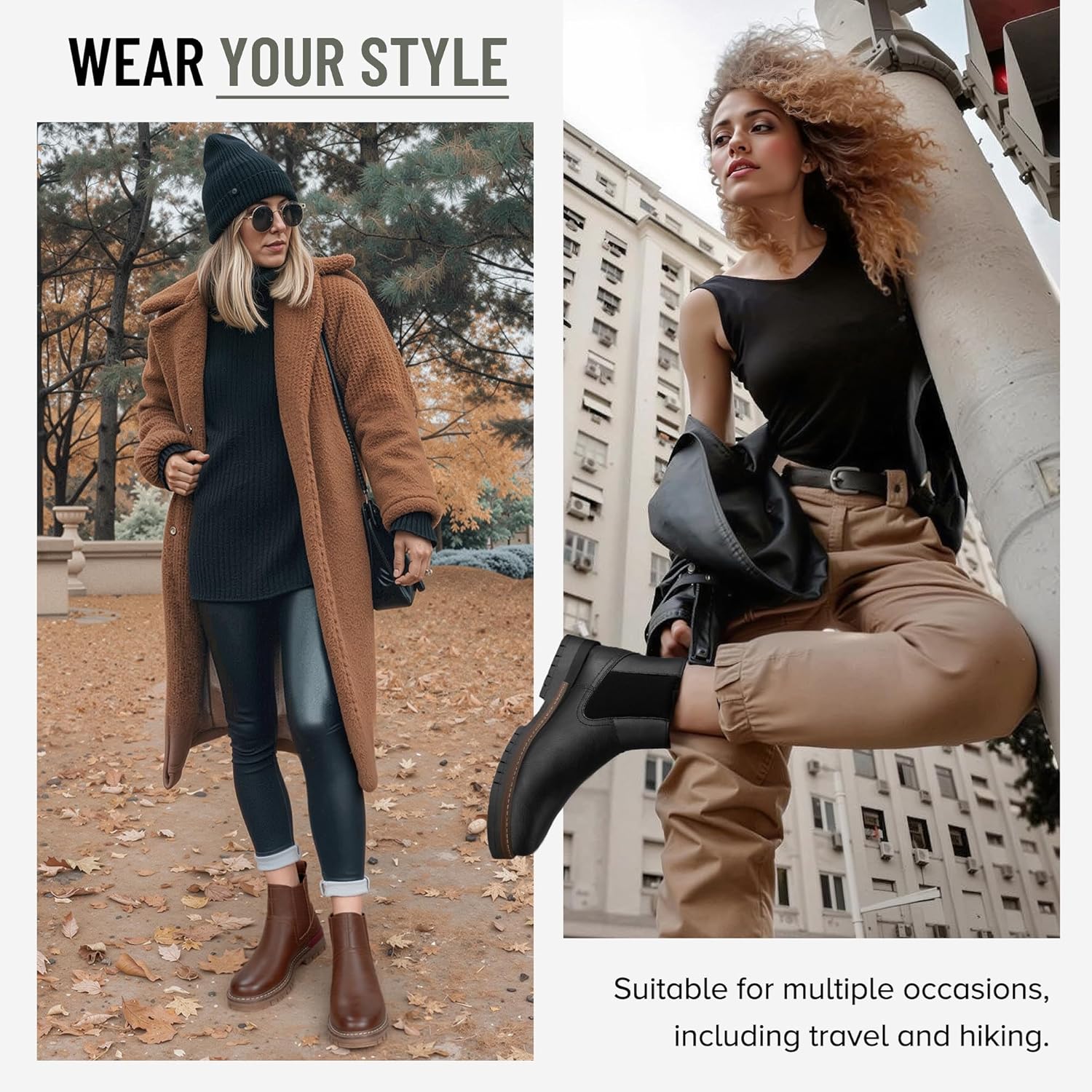 VEPOSE Women's Chelsea Boots, 9519 Slip on Platform Chunky Heel Round Toe Ankle Boot with Elastic Band - Image 2