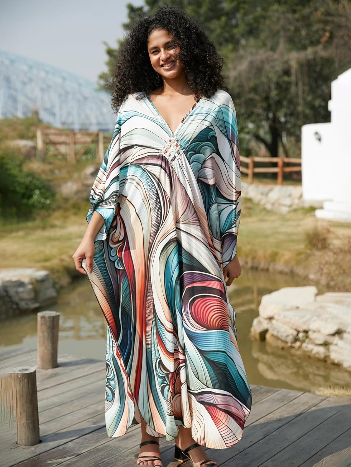 Caftan Dresses for Women Plus Size, V-Neck Kaftan with Side Slits, Beach Cover Up, Swimsuit Wrap & Vacation Loungewear - Image 5