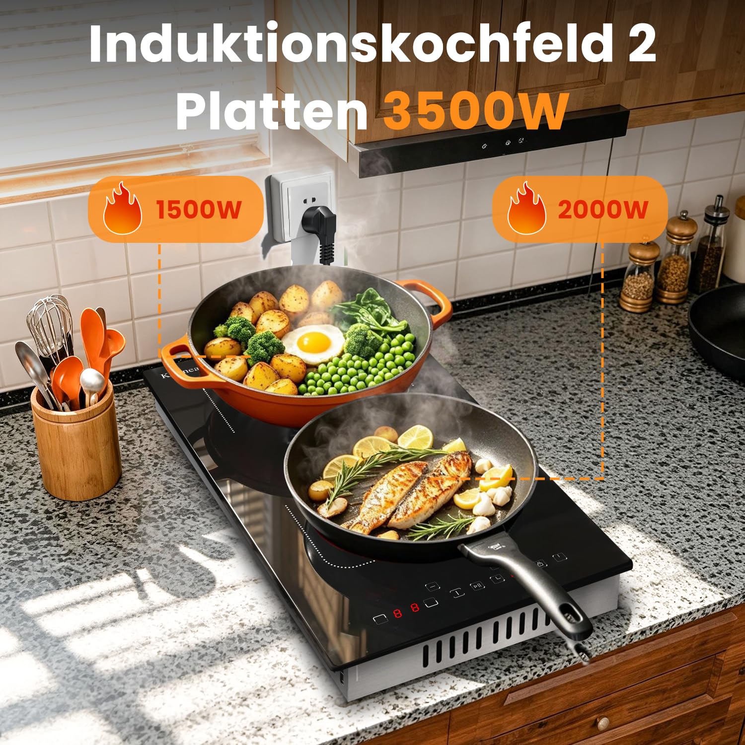 Karinear Induktionskochfeld 2 Platten 30CM Einbau Touch-Steuerung 240V mit Stecker