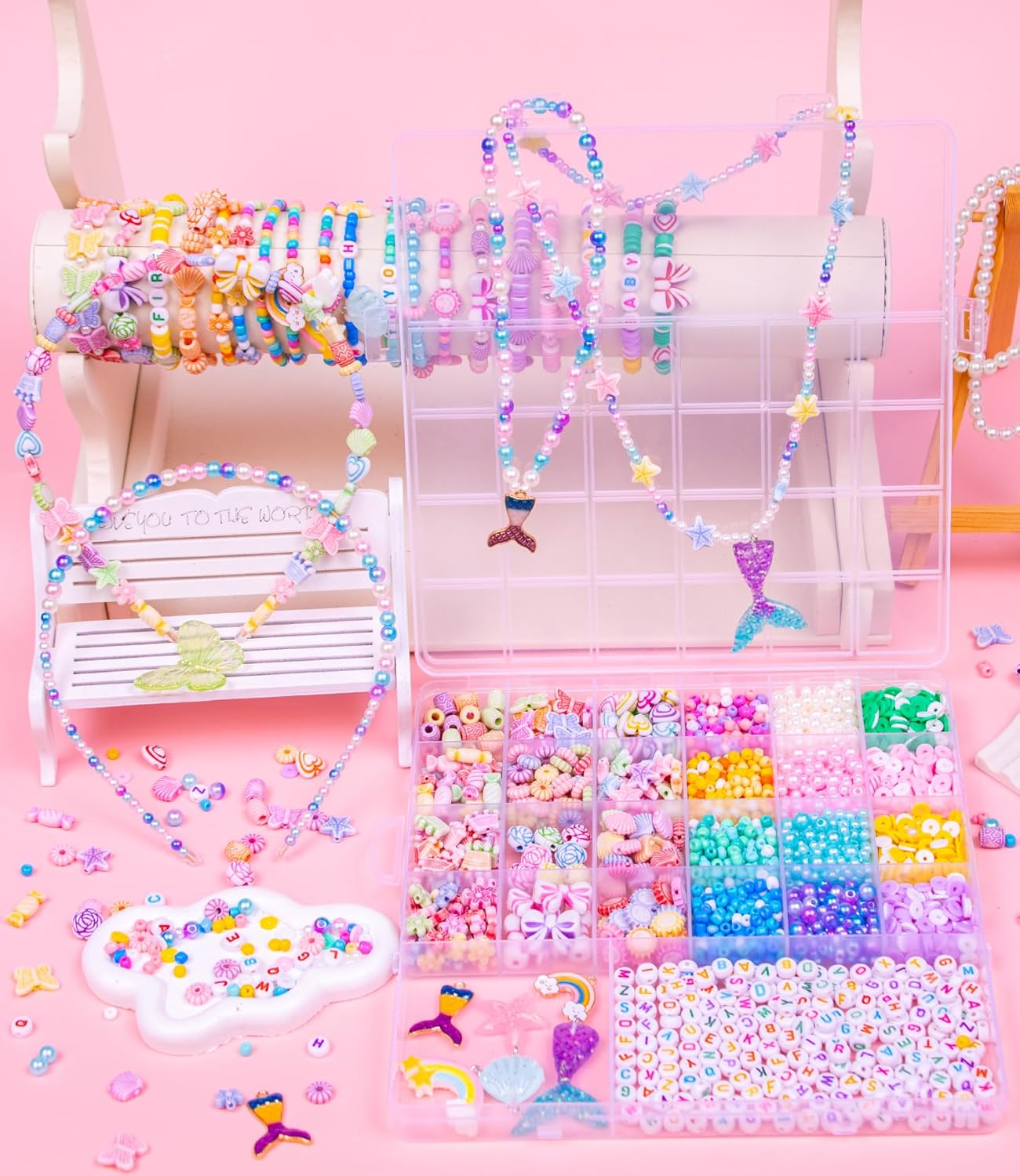 MiuCo Bracelet Making Kit for Kids Girls - Cute Beads for Jewelry Making Kit with Charms - Arts and Crafts for Make Necklaces - Birthday Gifts for Girls Ages 5 6 7 8 9 10 (Kids' Jewelry Making Kits) - Image 5