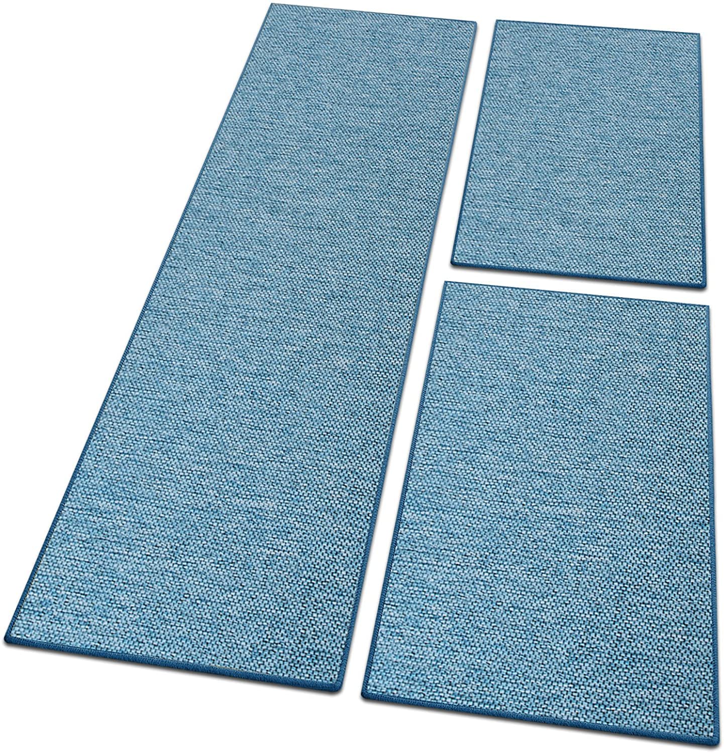 Floordirekt Bettumrandung Sabang in Sisal-Optik | Bettvorleger Teppichläufer | 3-teiliges Läufer-Set in vielen Farben (B: 67 cm | L: 1 x 250 cm + 2 x 140 cm, Blau)