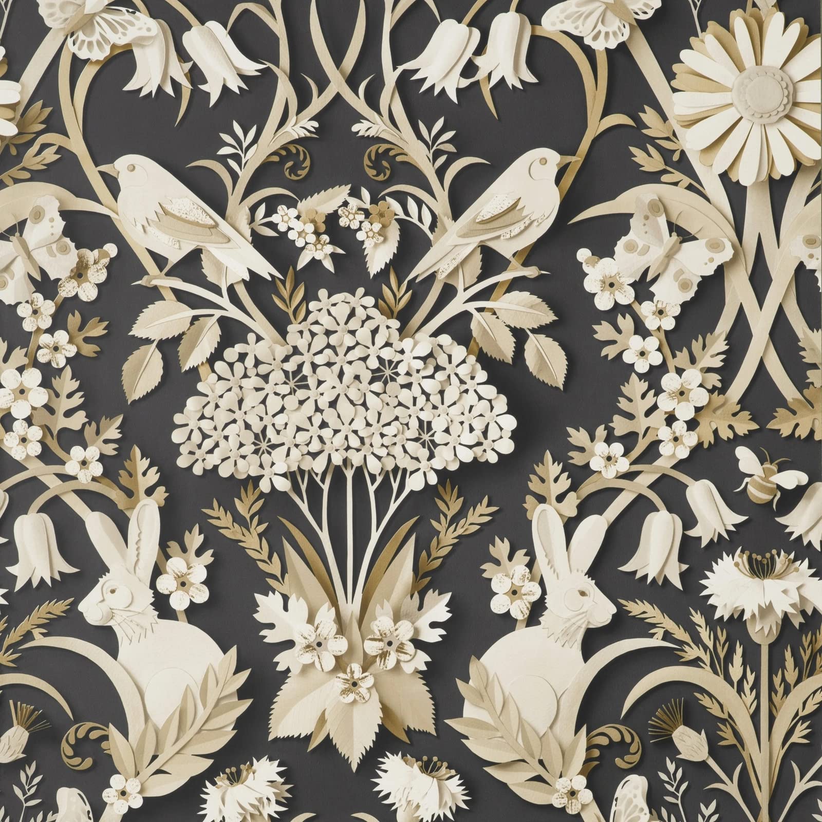 Yöl Charcoal Full Roll Full Roll Fine Decor Woodland Rabbit Butterfly Luxury Paste The Paper Charcoal Wallpaper