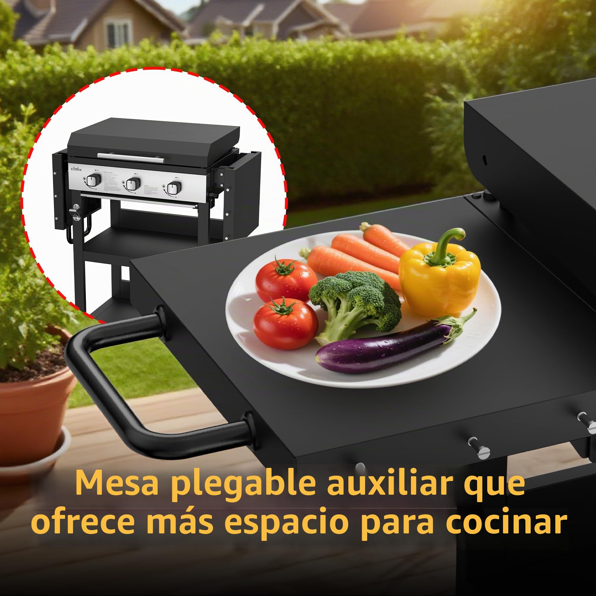 BIG HORN Plancha de gas con 3 quemadores con carro y tapa; 7,2 kW