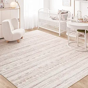6x9 Pink Area Rug for Living Room, Nursery, Bedroom, Dining Room, Playroom, Office - Machine Washable, Distressed, Moroccan Boho, Ultra Soft Indoor Carpet