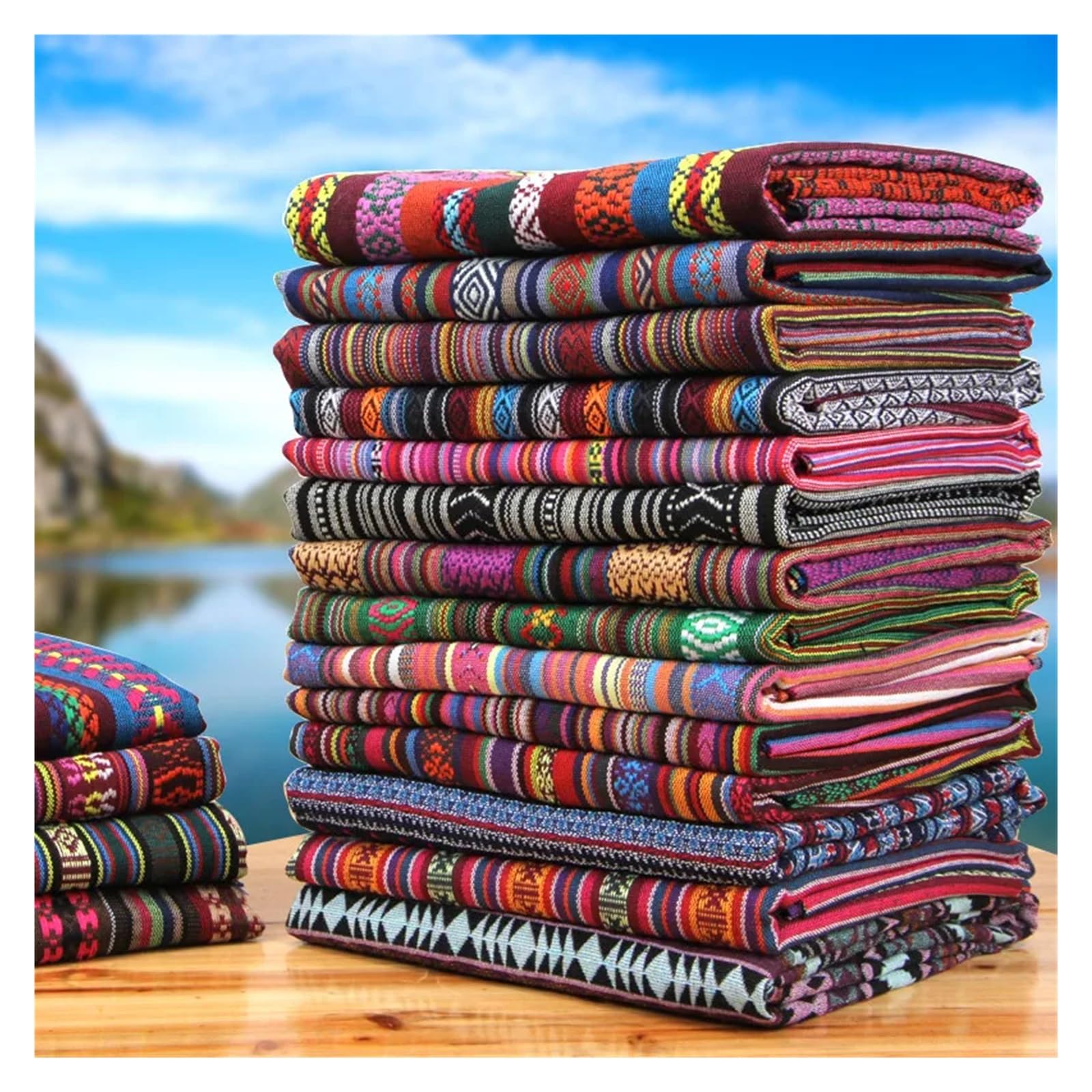 Tessuto in cotone e lino in stile etnico, 50 x 150 cm, fatto a mano, per cucito, patchwork, borse, vestiti, divano, tovaglia.