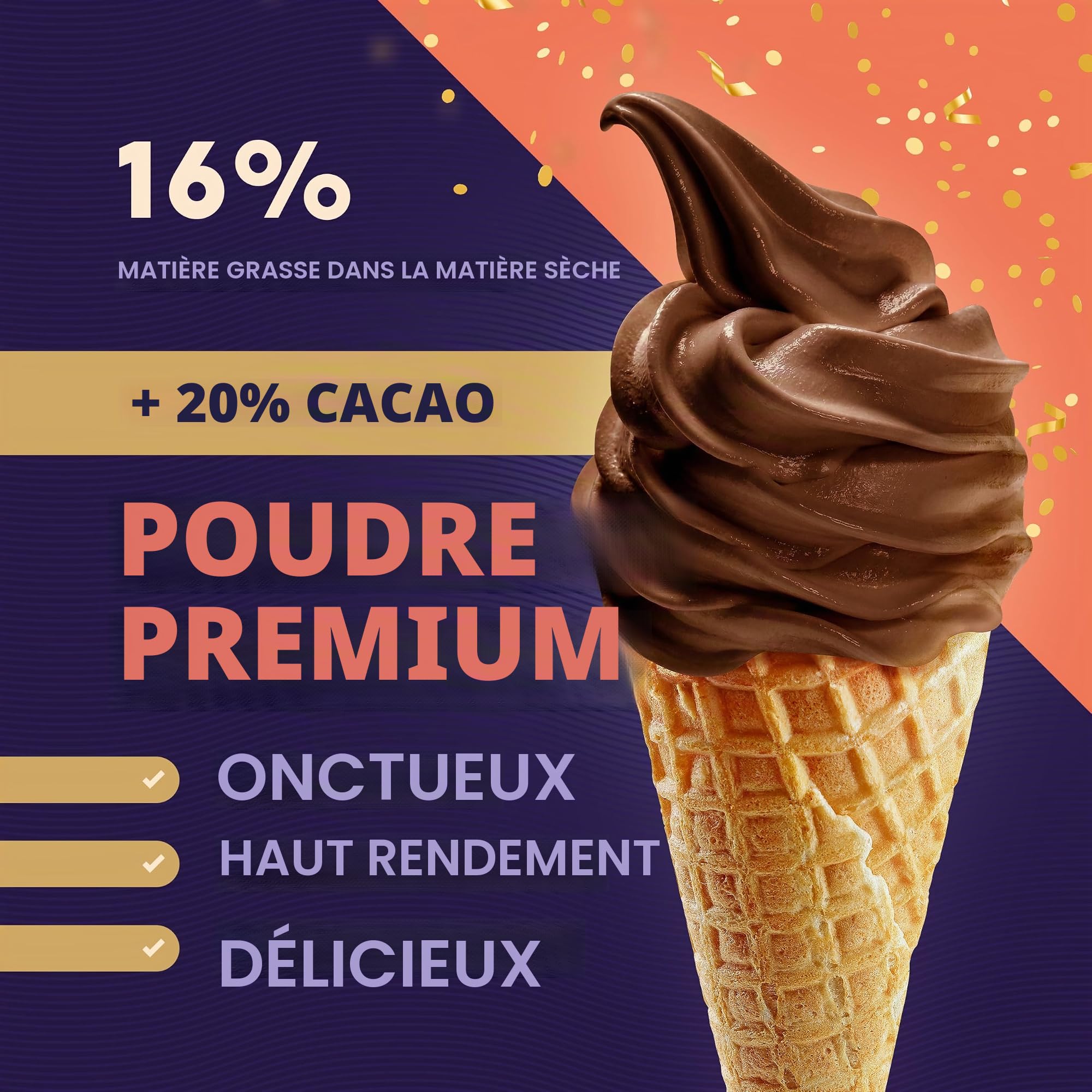 Bounce24 Préparation Glace Italienne Chocolat 2 kg en Poudre 100 Boules | Avec 20% de cacao et lait entier en poudre, juste de l'eau, crémeux comme chez le glacier, jusqu'à 100 portions