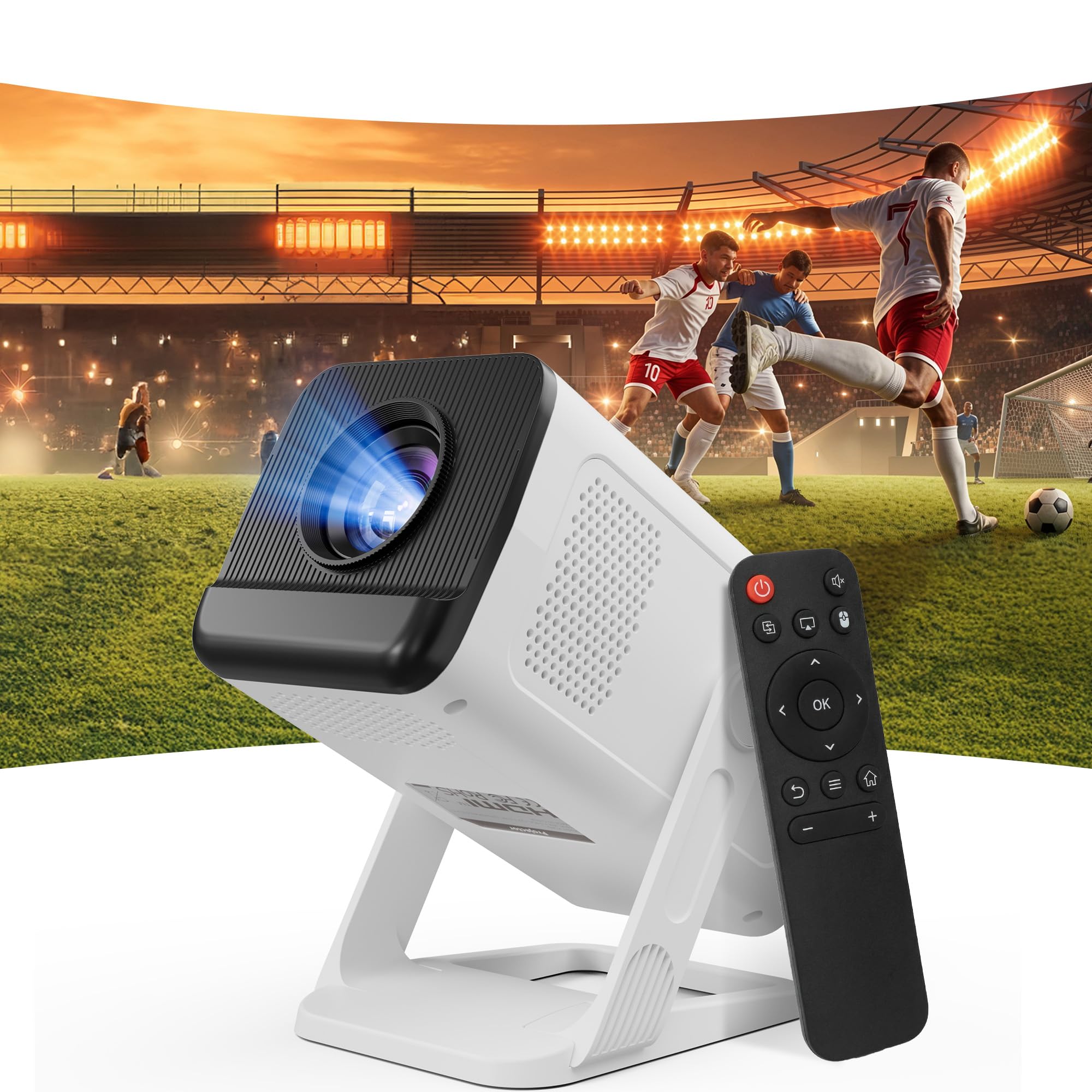 Mini Projector for Bedroom & Outdoor, Smart Android 14 Portable Proyector, 1080P with 4K Support, WiFi 6 Bluetooth 5.4, 210° Rotatable, Auto Keystone,