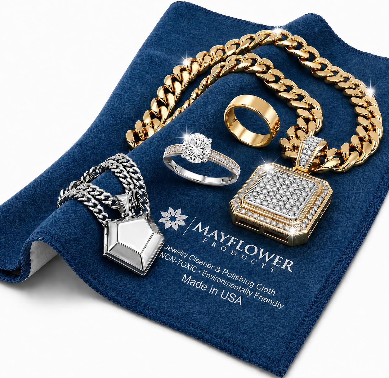 Mayflower - Paño de limpieza para joyas, 3 en 1, 11 x 14 pulgadas