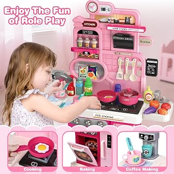 Kids Kitchen Playset with Light Sound, Pretend Kitchen Toy for Toddlers