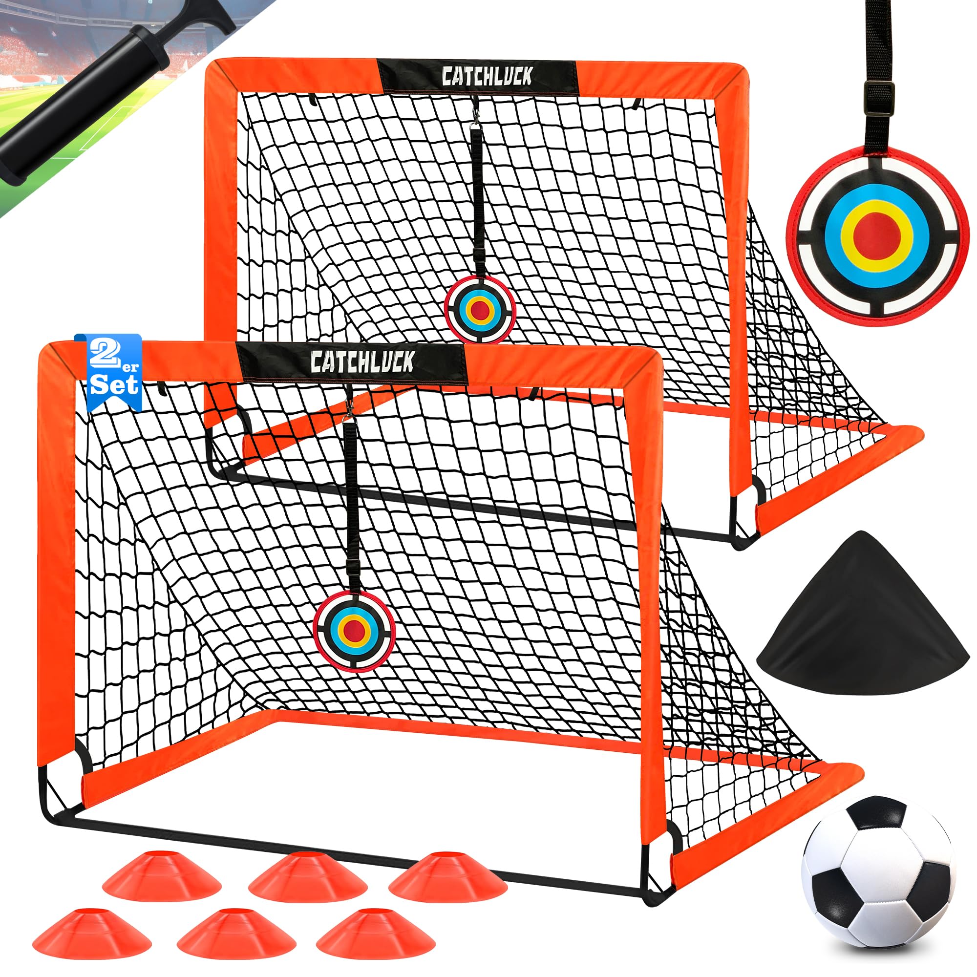 Fussballtore für Garten Kinder Tor Fußball Trainingsset mit Pop-Up 2er Set für Indoor/Outdoor Spiele für Kinder, Inklusive Fußball Größe 3, 9 Trainingskegel, Ballpumpe und Tragetasche
