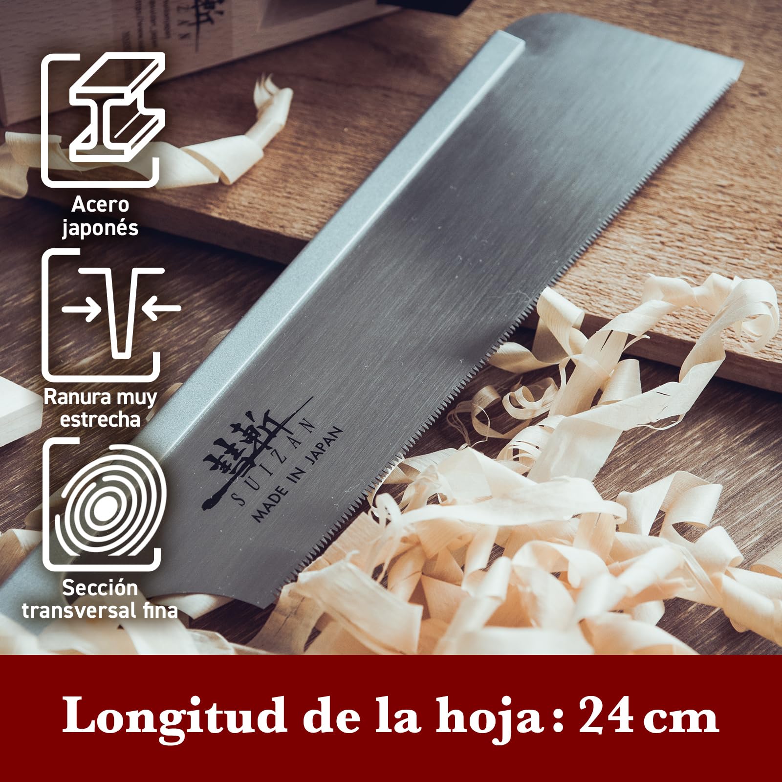 SUIZAN Dozuki Sierra japonesa de precisión 240mm - Serrucho de mano profesional Herramientas carpinteria madera