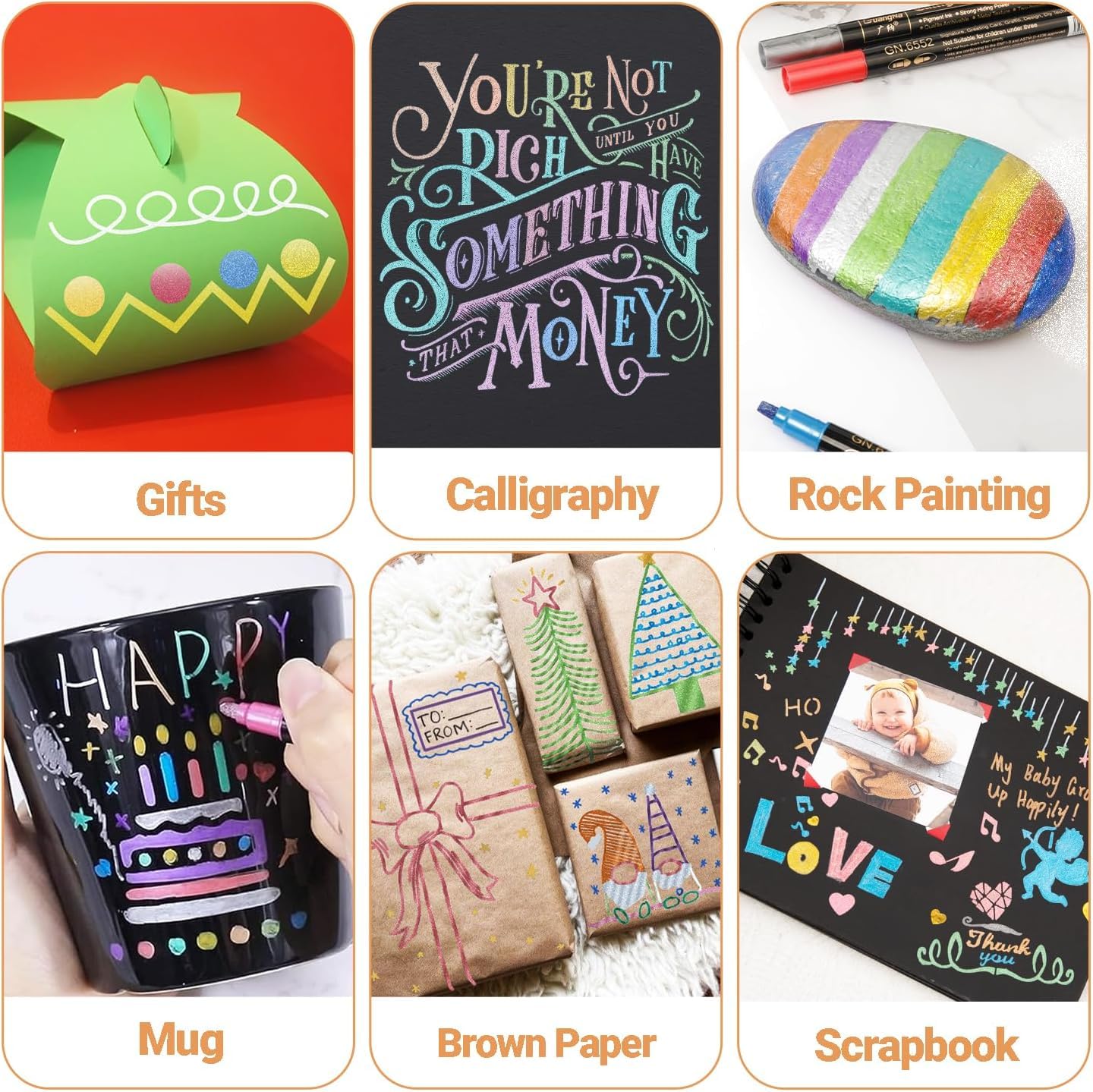 DAPAWIN Metallic Markers for Scrapbooking: 12 Scrapbook Markers, Scrapbook Metallic Pens for Black Paper, Rock, DIY Card Decorative, Wedding, Graduation Scrapbook Supplies, Dual Tips Scrapbooking Pens - Image 6