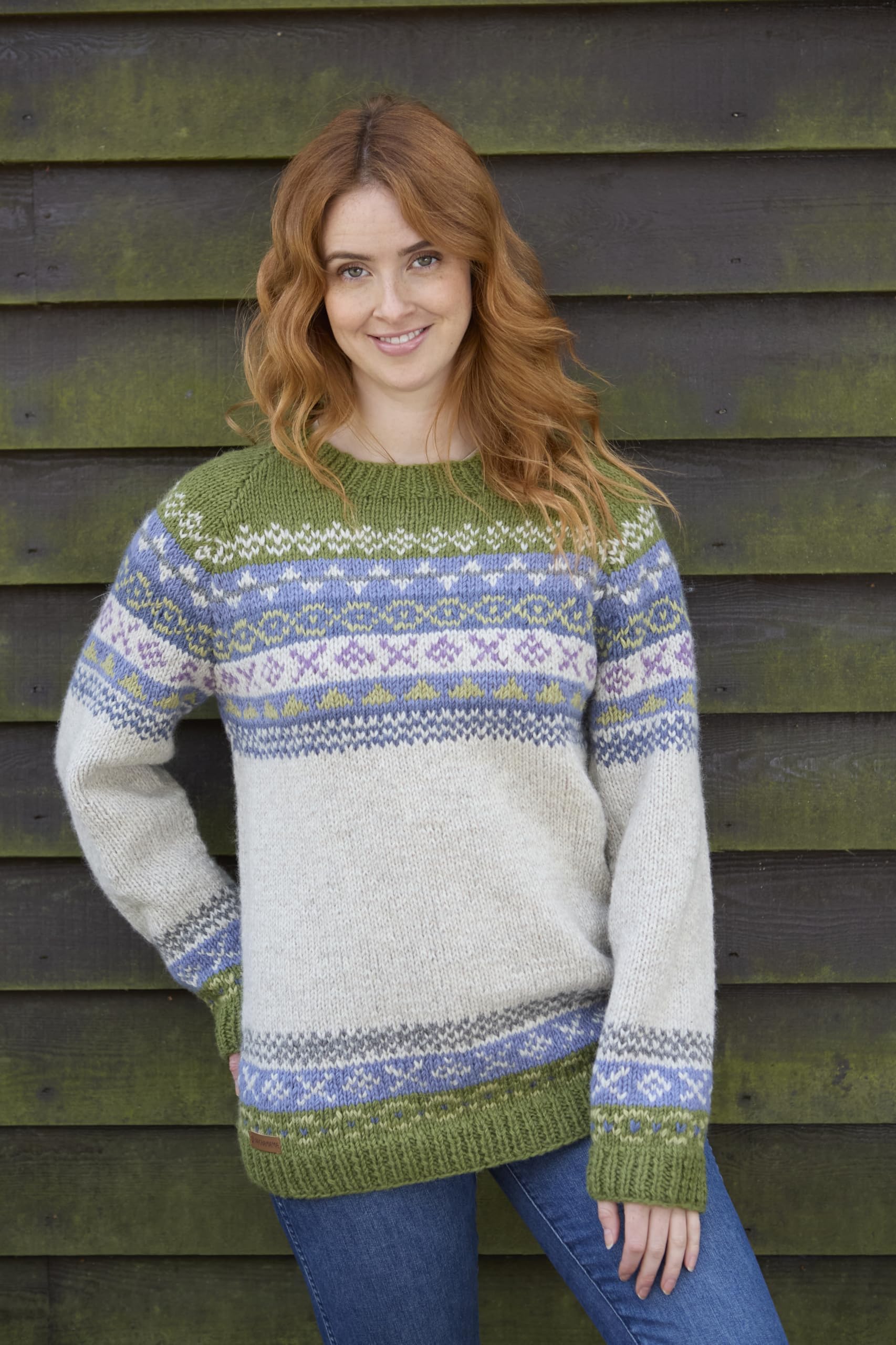Pachamama Maglione da donna in lana lavorato a mano tradizionale individuale Fair Isle modello fatto a mano spesso caldo pullover maglione commercio equo e solidale