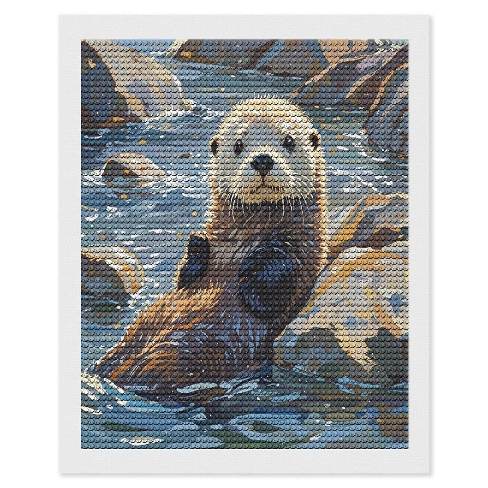 FekiLoot Sea Otters Painting Diamond Painting Kits for Beginners DIY Diamond Art Kits for Adults Full Drill Round Diamond Dot Gem Art Painting Fun DIY Crafts for Home Kitchen Wall Decor Gift 16"x20"
