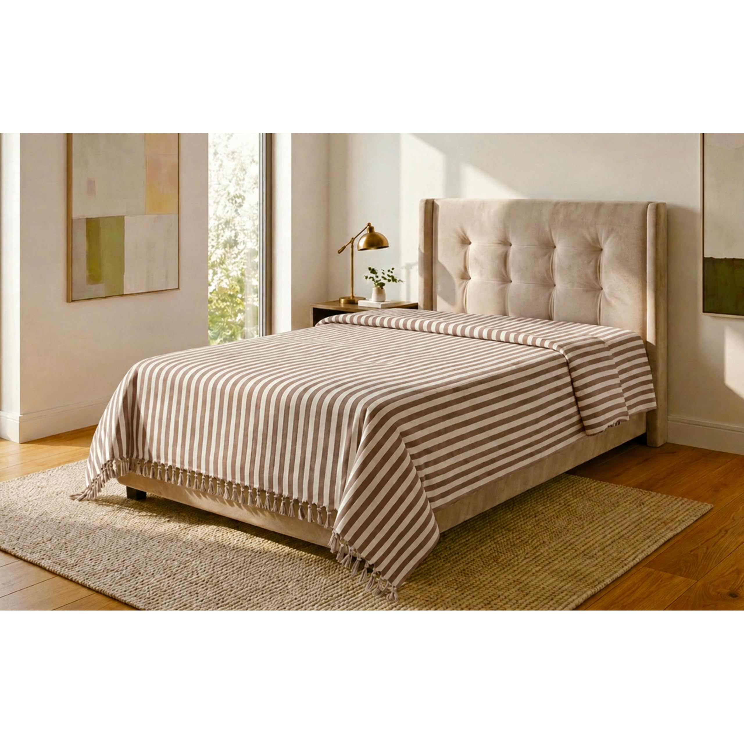 Single Bed Sheet Cotton | 90x60 Pure Cotton Handloom Bedsheet | 190 TC Khadi Handloom (Brown-Stripe, 52" X90)-image-1