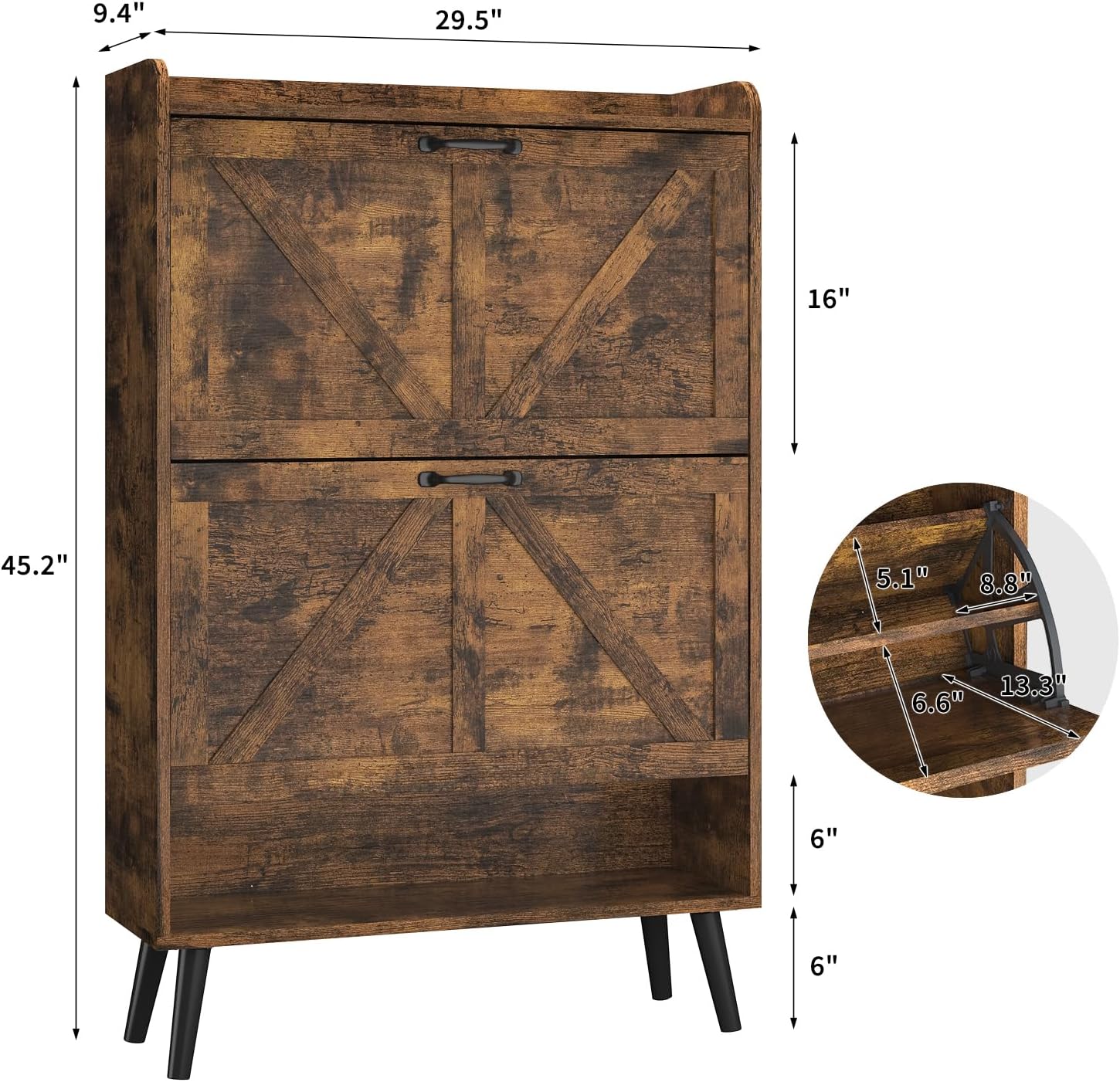 Diagram showing the dimensions of the NOVAMAISON 2-drawer shoe cabinet