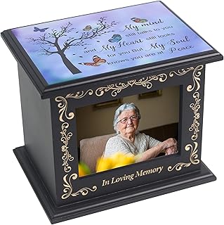 Wooden Urn Box for Ashes Cremation Urns for Human Ashes Adult Male or Female, Memorial Keepsake Urns with Photo Frame, Funeral Casket for Men Women, Burial Urn for Adults Up to 200 IBS-Tree