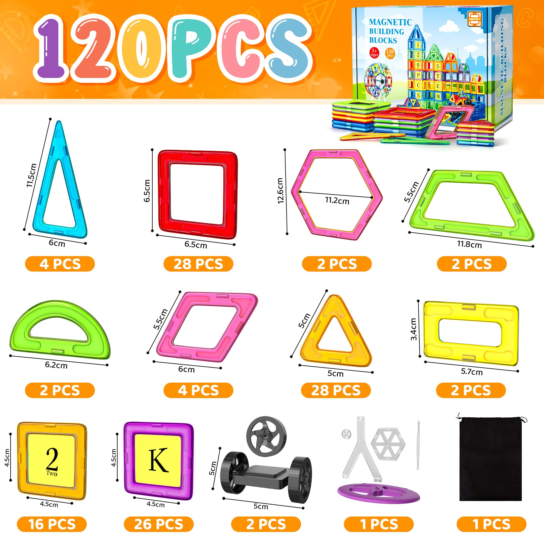 COOLJOYA Costruzioni Magnetiche 120 Pezzi, Costruzioni Magnetiche, Costruzioni per Bambini 3 Anni Magneti Bambini 3 4 5 6 7 8 Anni
