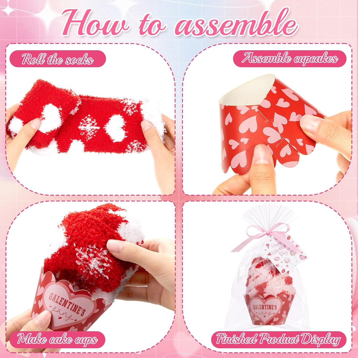 Abbylike 12 Pairs Galentines Fuzzy Socks Gift for Women, Soft Fluffy DIY Cupcake Socks Slipper for Galentines Winter Gifts
