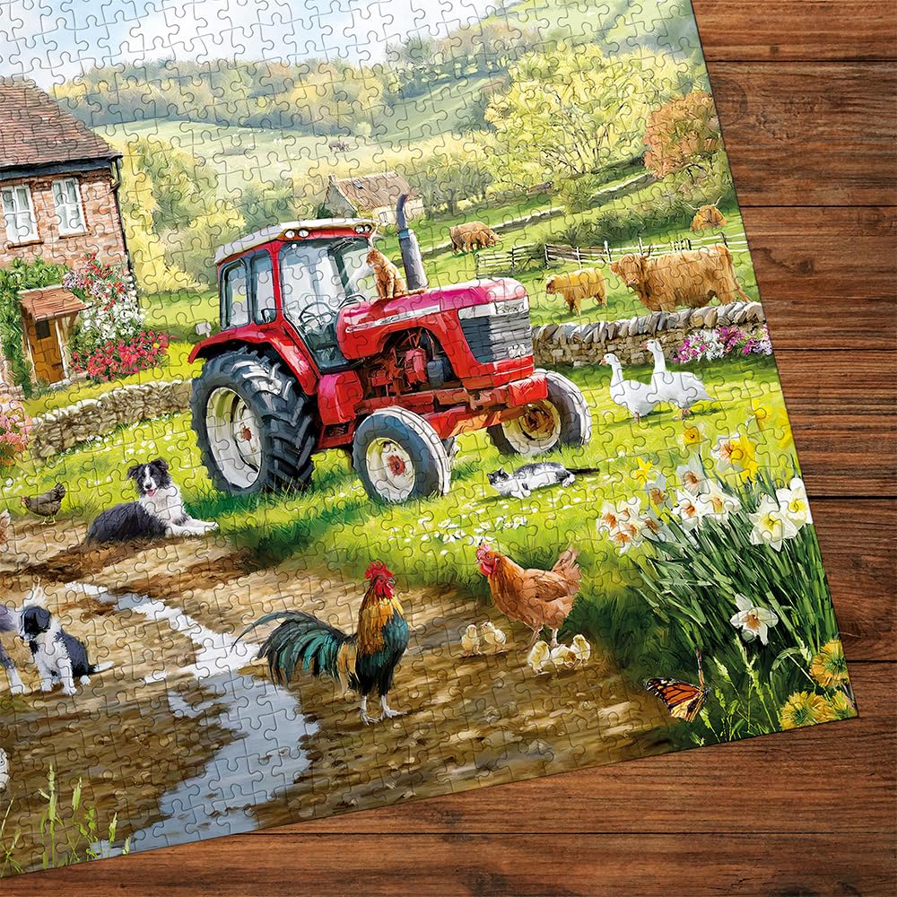 Gibsons Macneil Farm Puzzle de 1000 pièces pour adultes – Scène de campagne traditionnelle par Richard Macneil – Œuvre d'art de la vie de ferme et d'animaux – Puzzle durable de qualité supérieure