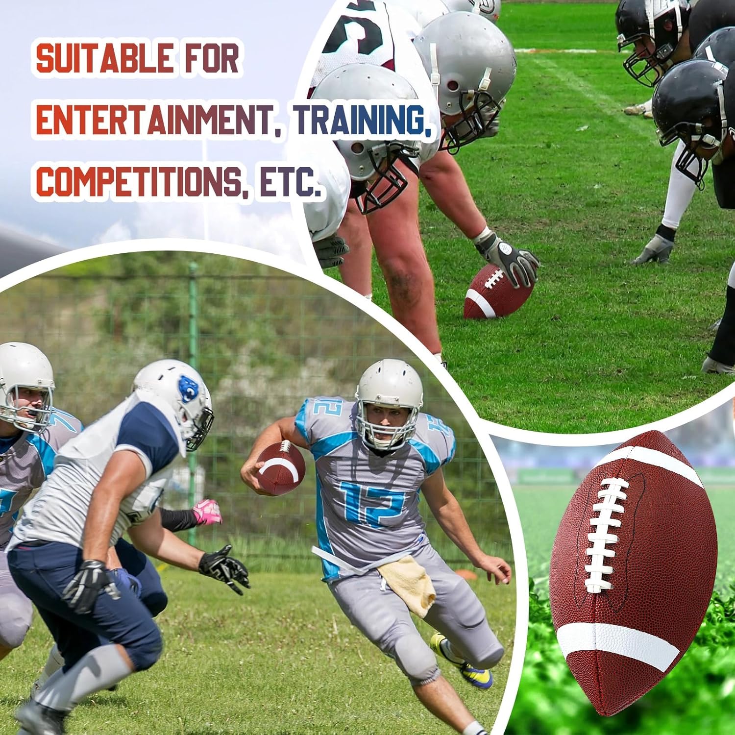 Jerify Composite Leather Footballs Official Size Composite Leather Balls Leather Inflatable Footballs with Pump Indoor Outdoor Footballs Bulk for Training and Recreational Play
