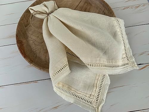 Miniatura 9 de Eight Owls Servilletas de lino  Juego de 4  Borde de flecos de punto vainica  20 x 20 pulgadas  100% lino francés  Servilletas de tela de lino puro,