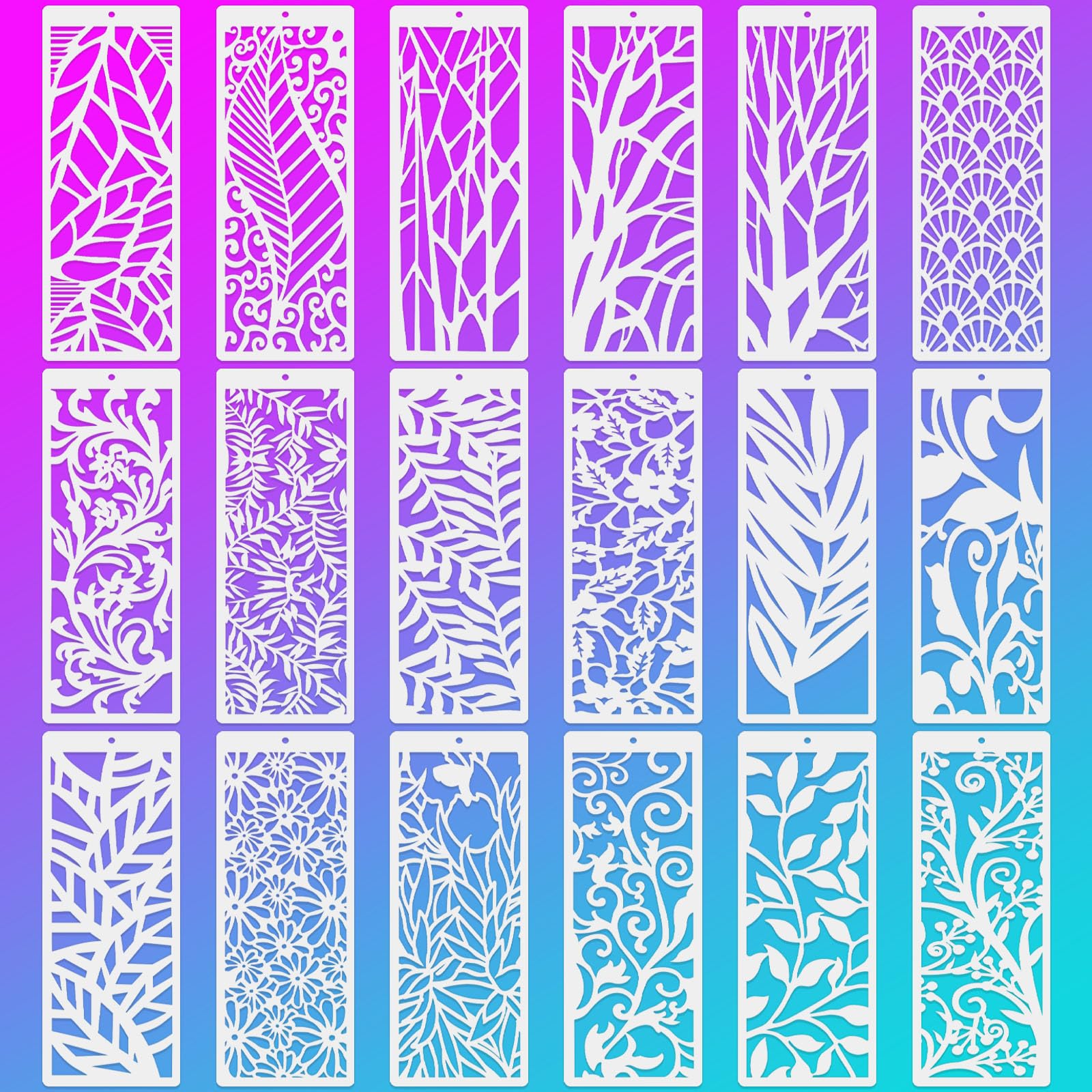18 Pcs Stencils for Crafts, 4" x 11.8" Floral Branch Leaf Texture Background Layering Stencils, Reusable Plastic Tree Cake Decorating Templates for