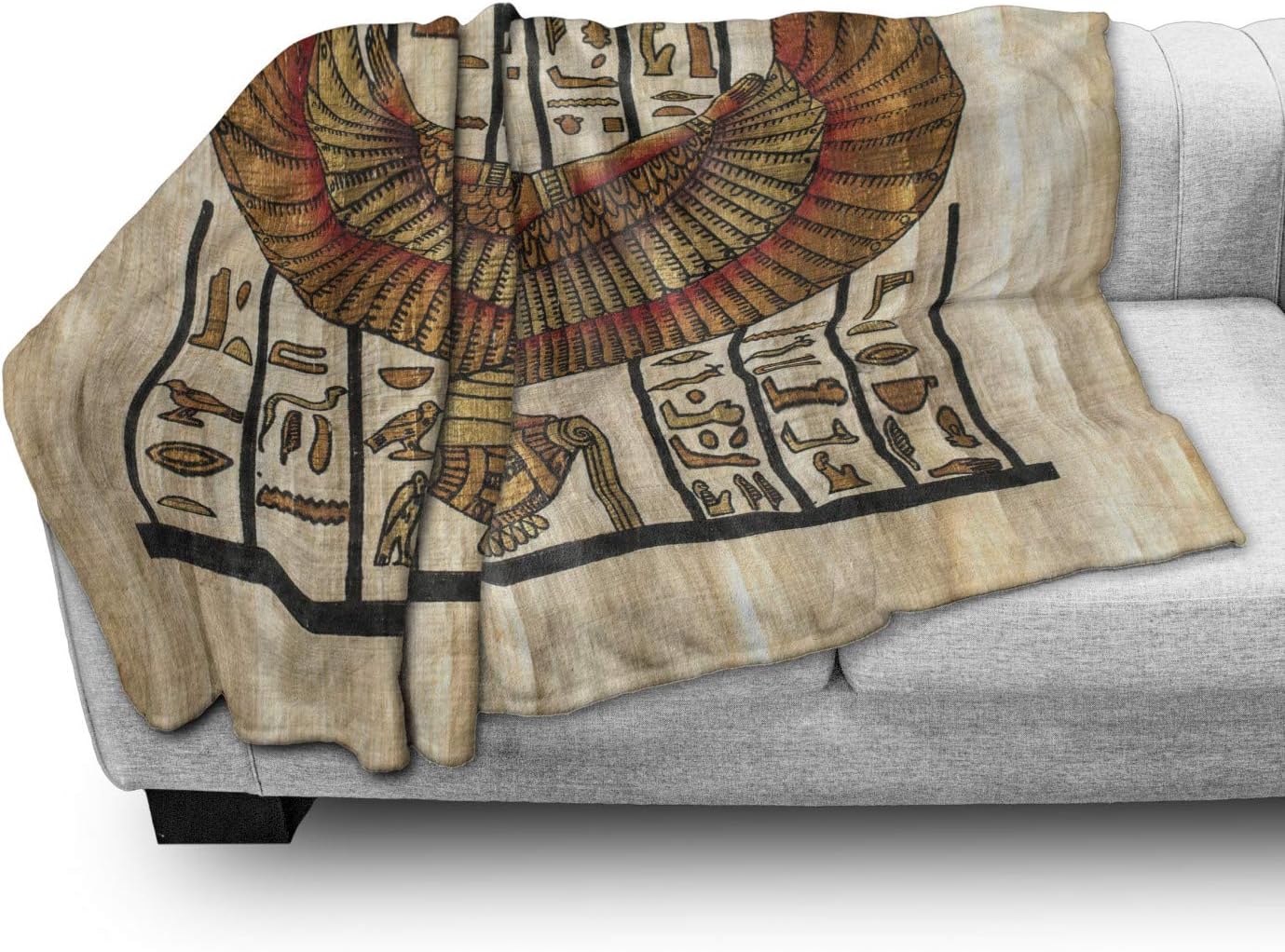Lunarable Egyptian Print Throw Blanket, Oriental Historical Art Egyptian Parchment Texture Background, Flannel Fleece Accent Piece Soft Couch Cover for Adults, 50" x 70", Vermilion Beige Black