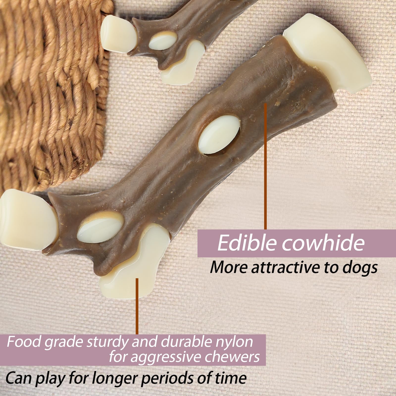 Juguetes masticables de huesos de perro para masticadores agresivos, paquete de 6 unidades con sabor a carne real, juguetes indestructibles para masticar para perros de raza grande, mediana