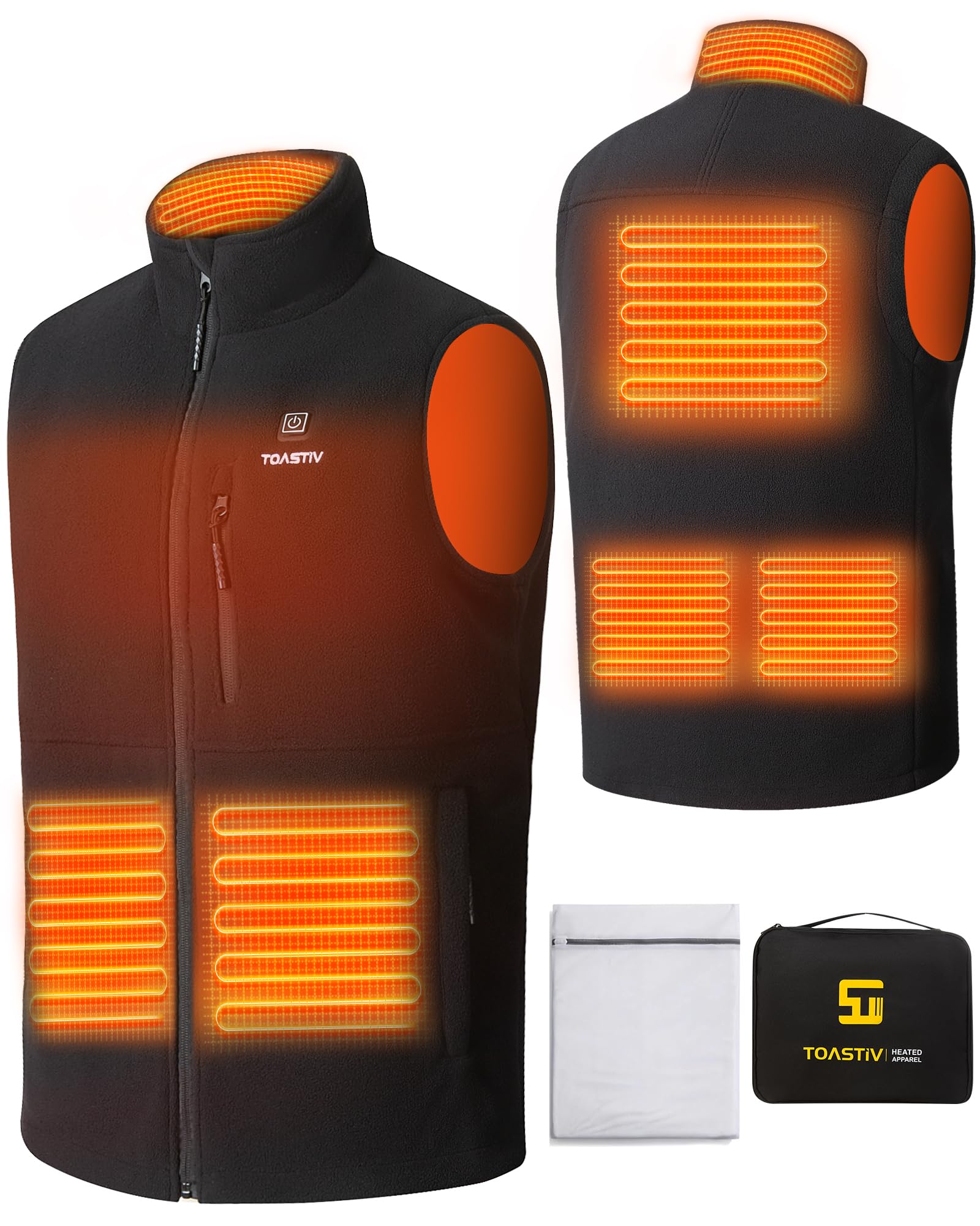 Toastiv Gilet Riscaldato in Pile Uomo, Gilet Riscaldato Elettrico con 3 Temperature, 6 Zone di Riscaldamento, Giacca Riscaldata USB, Gilet Riscaldato per Attività Outdoor (Senza Batteria)