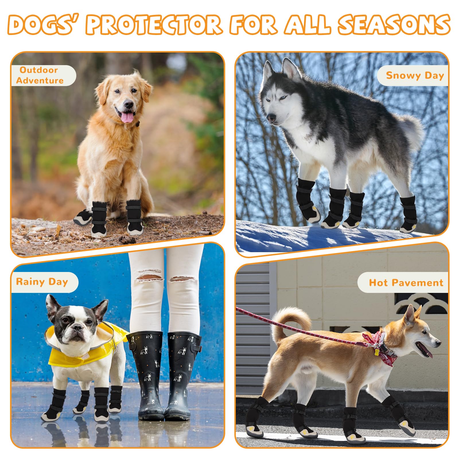 Chaussures d'hiver pour chiens de grande et moyenne taille - Bottes de neige pour chien et protecteurs de pattes pour éviter le léchage - Chaussures antidérapantes avec réfléchissantes pour trottoir