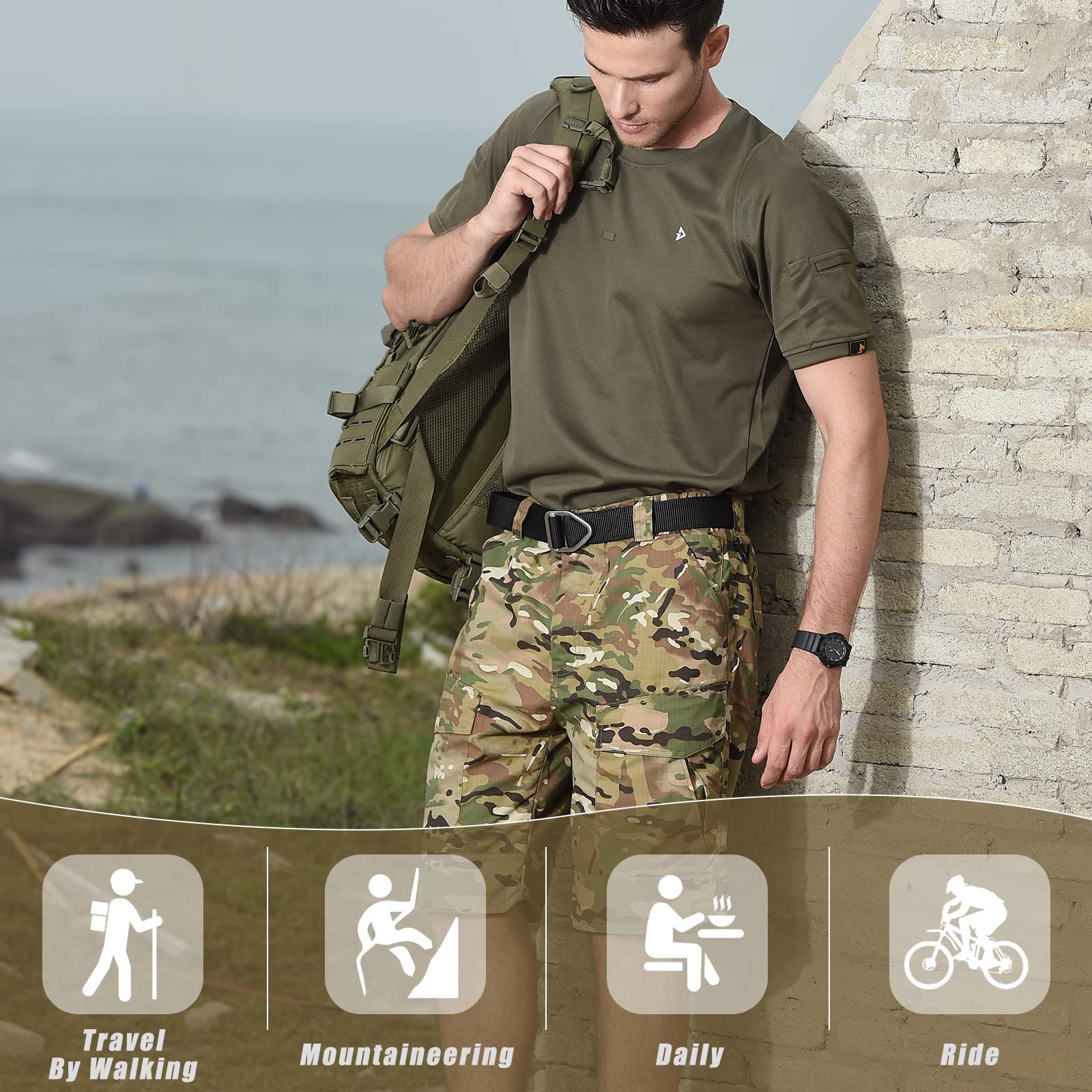 BWBIKE Pantalones Cortos Tácticos de Carga Pantalones para Exteriores para Hombres Pantalones Cortos de Entrenamiento de Verano Pantalones Militares para Fanáticos del Ejército (Sin Cinturón)