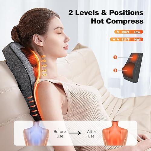 Miniatura 3 de Boriwat Masajeador de espalda con calor, masajeador de cuello para aliviar el dolor de tejido profundo, almohada de masaje 3D para espalda, cuello,