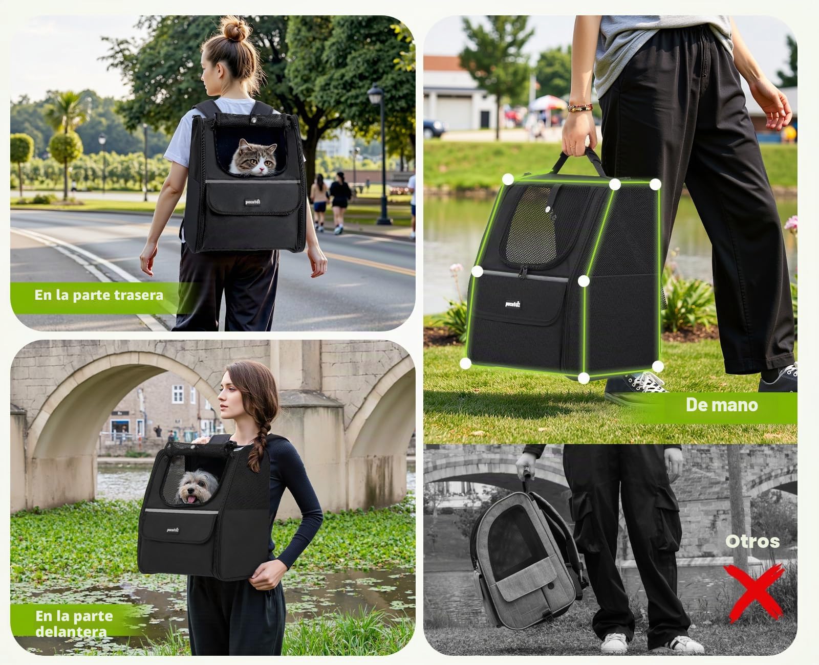 Pecute Mochila Transportadora para Gatos, Mochila Transportadora para Perros Pequeños, Bolso Transportador para Gatos para Viajes Senderismo Paseos en Bicicleta al Aire Libre