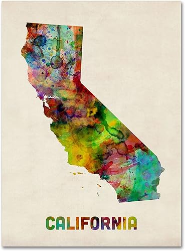Trademark Fine Art Lienzo decorativo para pared, diseño de mapa de California de Michael Tompsett, 14 x 19 pulgadas