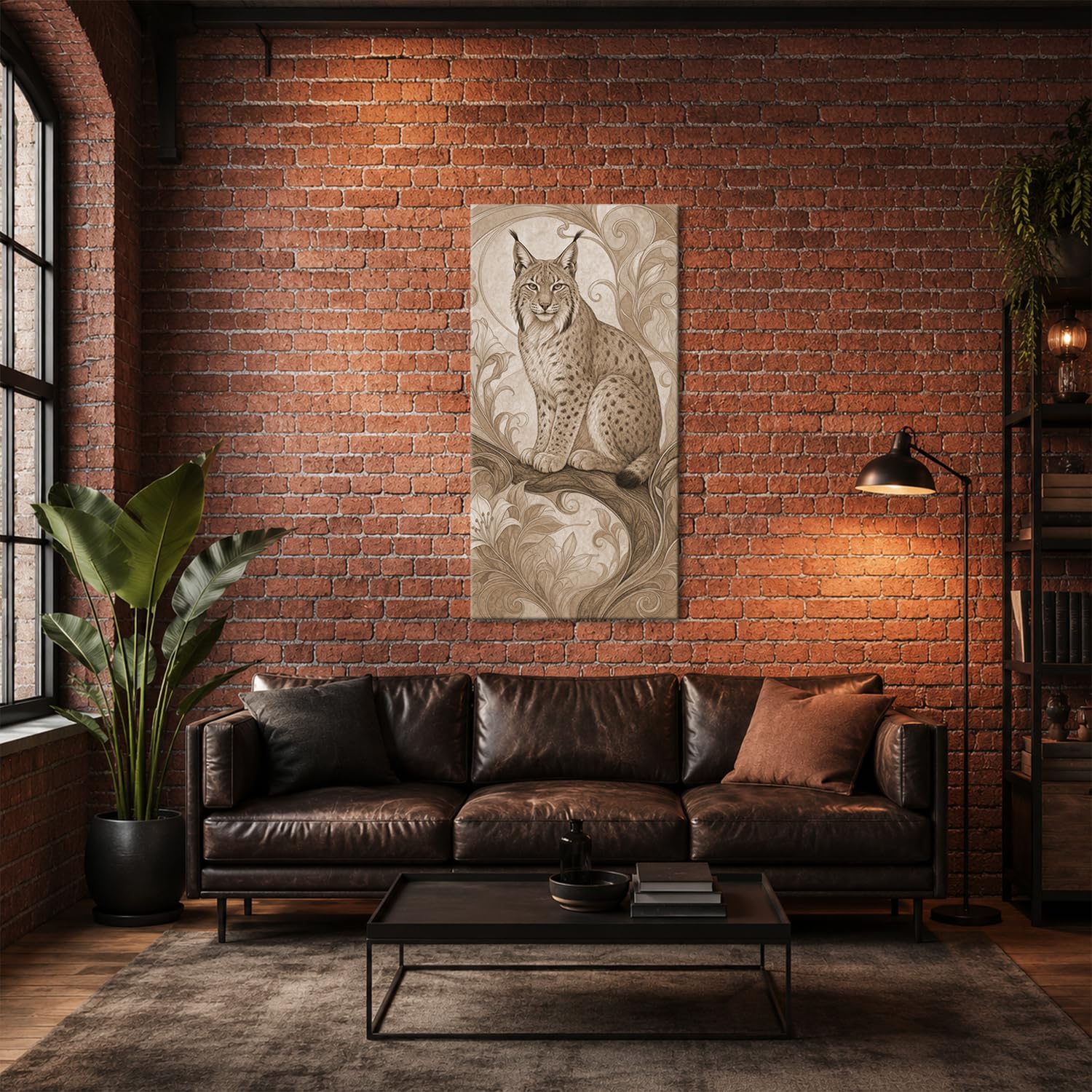 deyoli Obraz na płótnie Luchs siedzący na rozgałęzionej gałęzi 60 x 30 cm Sepia