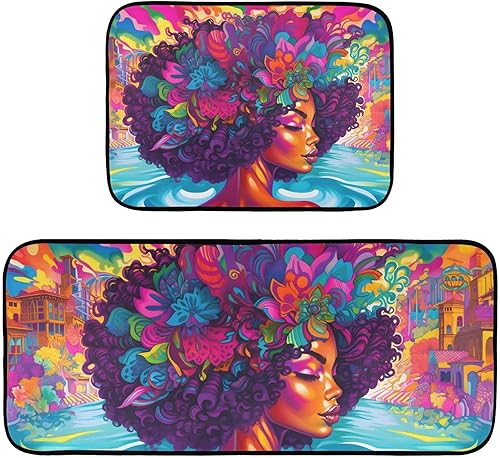 ZENWAWA Abstract Woman Portrait Kitchen Mat 2 Pcs Set, Low Pile Kitchen Rugs Cushioned Water Absorbent Washable Floor Mats for Kitchen Sink Laundry
