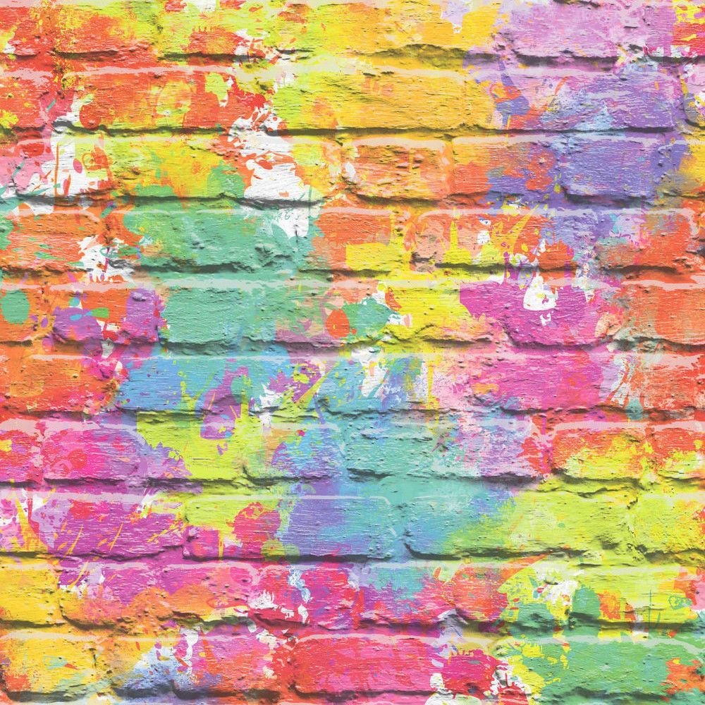 3D brick effect wallpaper multicoloured paint splash slates stone rustic painted