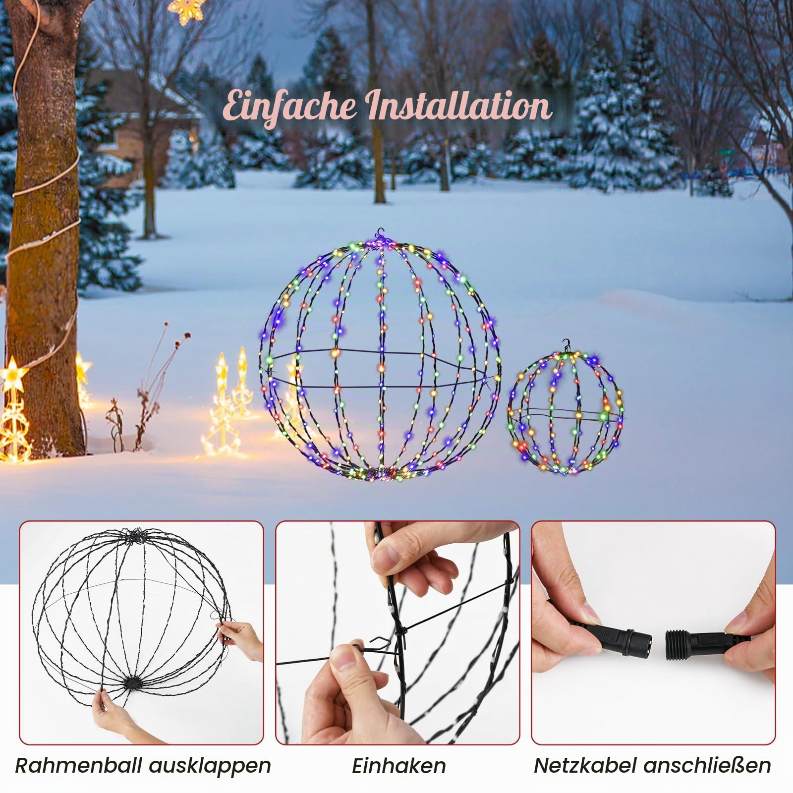 SOARS 2er Set LED Kugel, Weihnachtsbeleuchtung Außen mit 440 mehrfarbigen LEDs, Leuchtkugel Lichterkugel wetterfest, Weihnachtsdeko Outdoor & Indoor, Dekokugel Weihnachten φ 30cm / 56cm