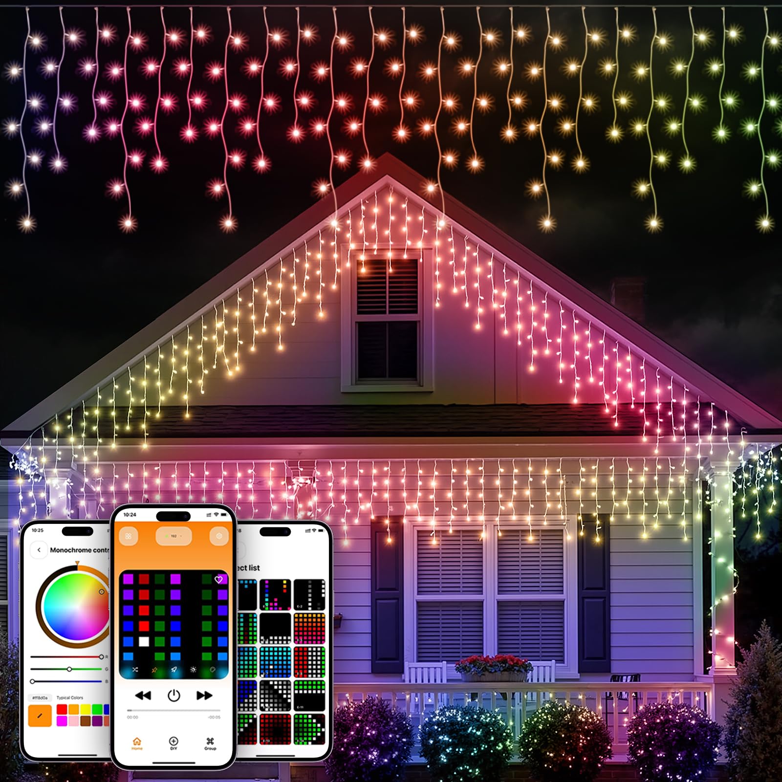 Photo 1 of SmartDawn Smart Icicle Lights for Outside - 56ft 512 LED Color Changing Icicle Christmas Lights Outdoor - APP Controller 50+Preset Modes 16M Color Customize DIY Dynamic Lighting Effect