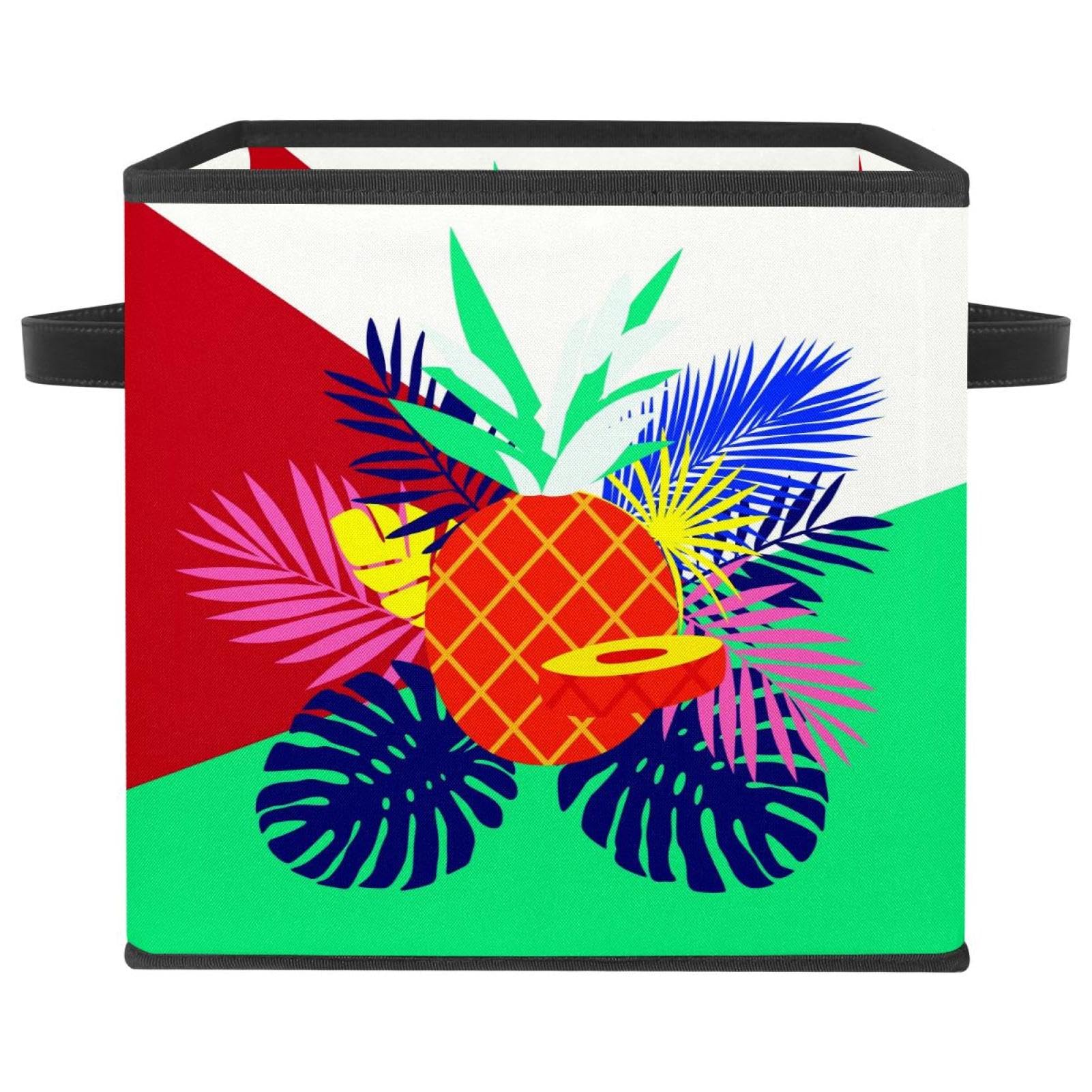 Boîte de rangement pliable en tissu rigide cube ananas avec finitions soignées